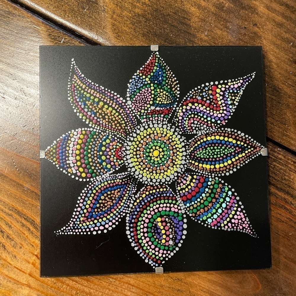 Hand painted dot mandala styles 6” square painting.